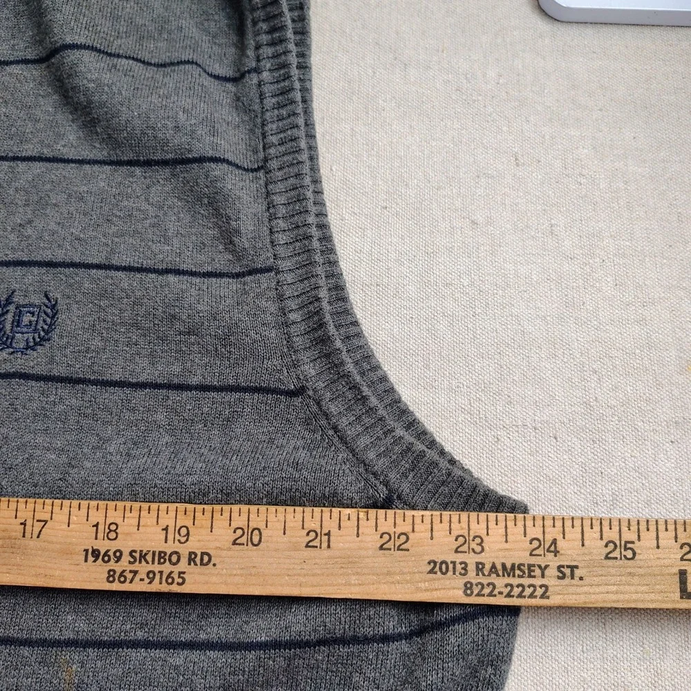 Chaps Mens XL Sweater Vest Grey Blue Striped Cotton Preppy Grandpacore Academia